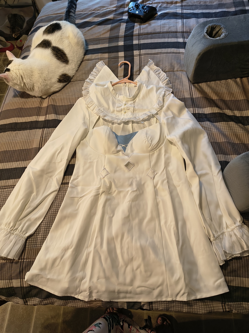 Ivory Ruffled Collar Long Sleeve Mini Dress